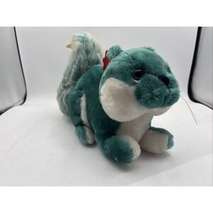 Vintage APPLAUSE TEAL GREEN SQUIRREL W/GOLD STAR ON TAIL Plush With Tag *NM-Mint